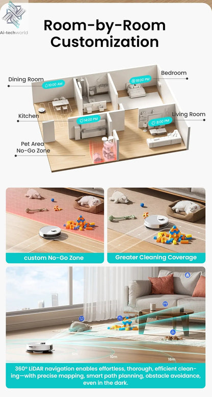 LEFANT M3 M3L Robot Vacuum Cleaner with Mapping, 12000Pa Suction Ai-TechWorld 