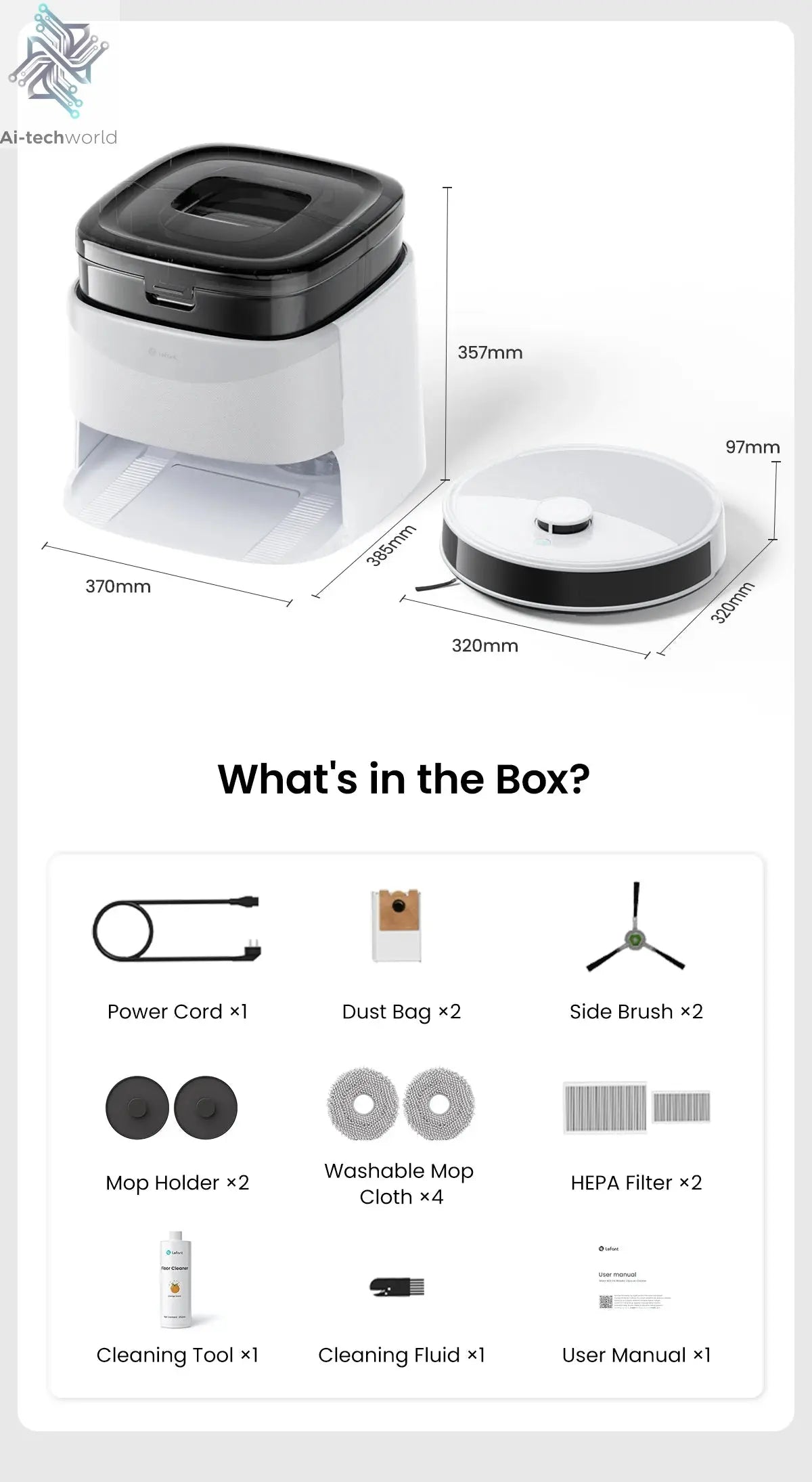 LEFANT M3 M3L Robot Vacuum Cleaner with Mapping, 12000Pa Suction Ai-TechWorld 