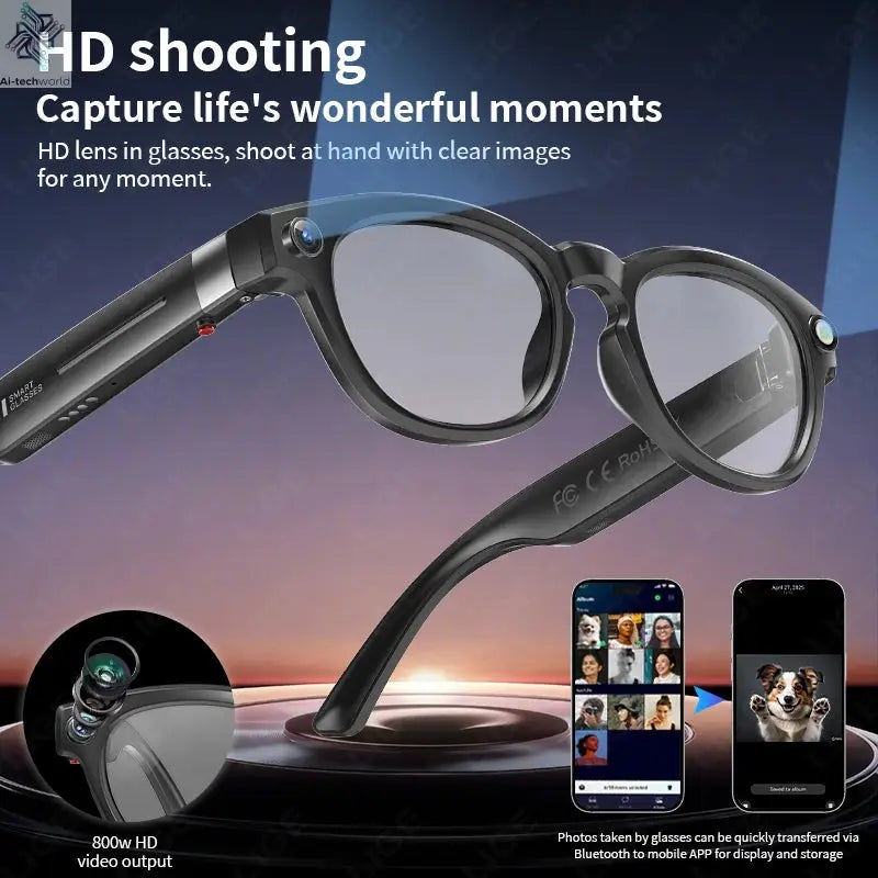 LIGE 4K 800W HD Camera Smart Glasses Recording Videos 290mAh AI Photo Recognition Chat Translation Bluetooth Photochromic Lenses Ai-TechWorld 