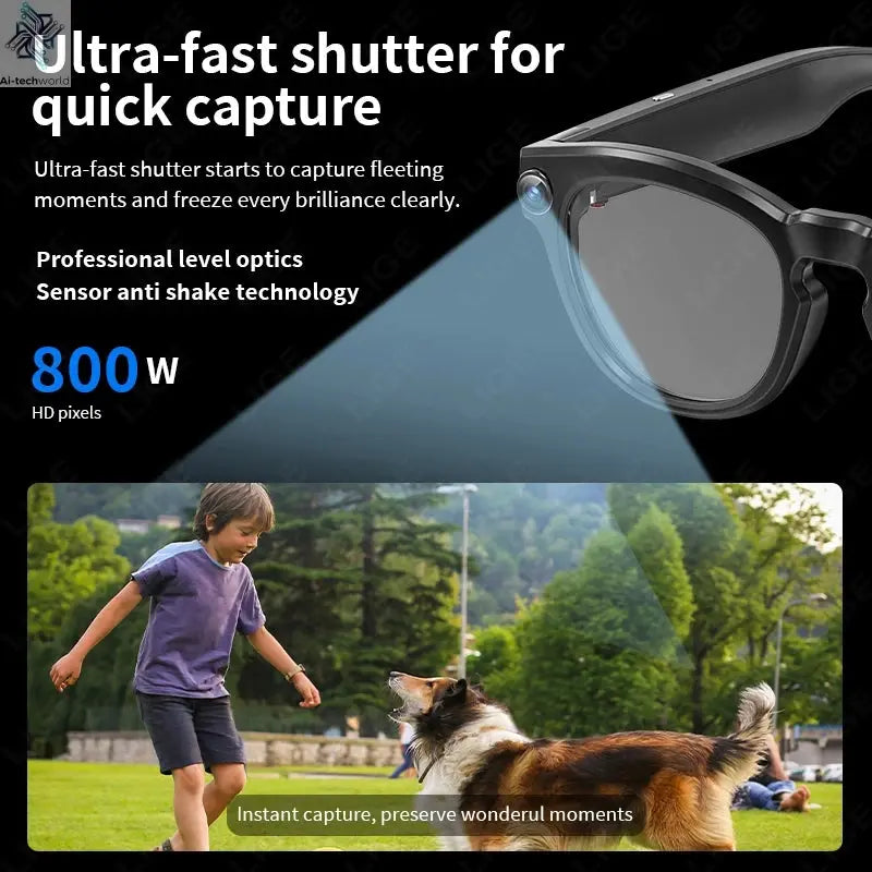 LIGE 4K 800W HD Camera Smart Glasses Recording Videos 290mAh AI Photo Recognition Chat Translation Bluetooth Photochromic Lenses Ai-TechWorld 