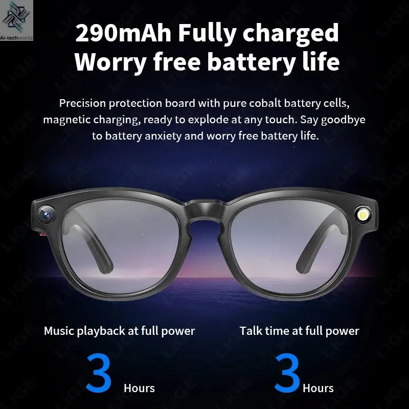 LIGE 4K 800W HD Camera Smart Glasses Recording Videos 290mAh AI Photo Recognition Chat Translation Bluetooth Photochromic Lenses Ai-TechWorld 