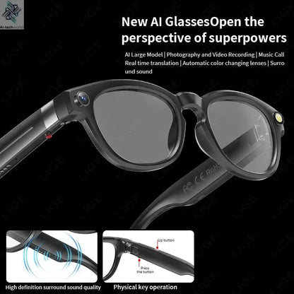 LIGE 4K 800W HD Camera Smart Glasses Recording Videos 290mAh AI Photo Recognition Chat Translation Bluetooth Photochromic Lenses Ai-TechWorld 