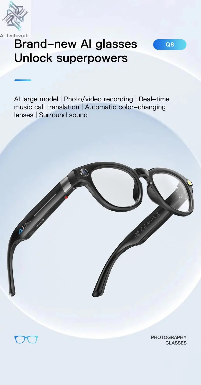 LIGE 4K 800W HD Camera Smart Glasses Recording Videos 290mAh AI Photo Recognition Chat Translation Bluetooth Photochromic Lenses Ai-TechWorld 