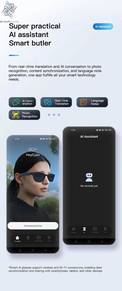 LIGE 4K 800W HD Camera Smart Glasses Recording Videos 290mAh AI Photo Recognition Chat Translation Bluetooth Photochromic Lenses Ai-TechWorld 