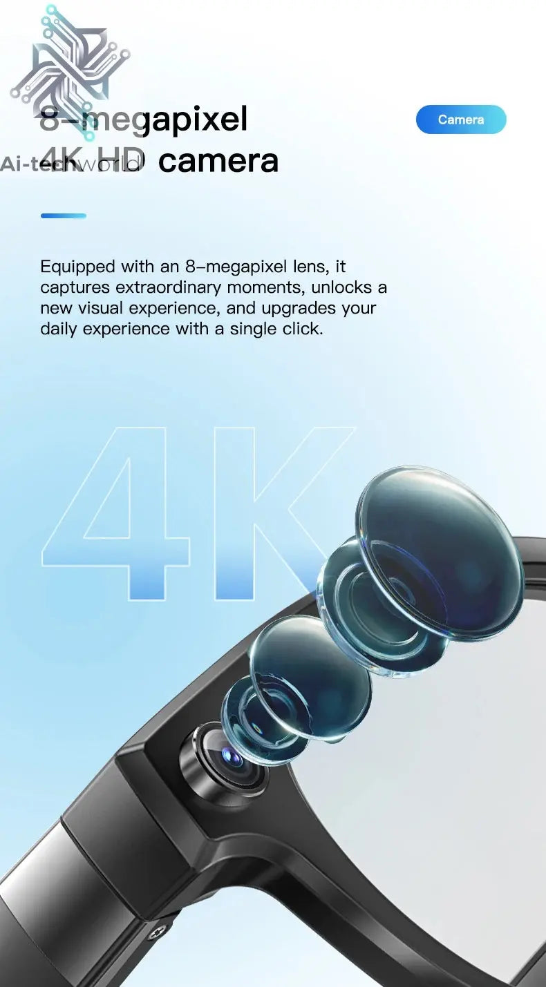 LIGE 4K 800W HD Camera Smart Glasses Recording Videos 290mAh AI Photo Recognition Chat Translation Bluetooth Photochromic Lenses Ai-TechWorld 
