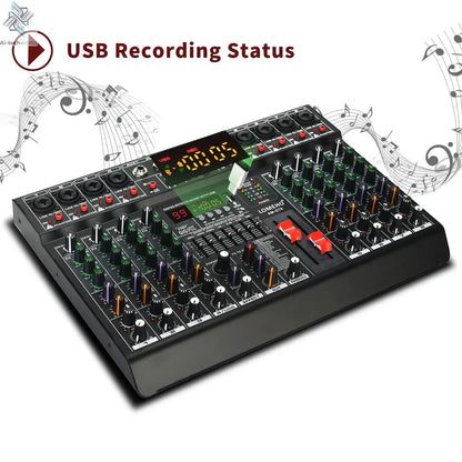 LOMEHO 8 Channels Mixing Console 99 DSP Effects 7 Band EQ 2 AUX Output 48V Audio Sound Mixer USB Bluetooth Dj Mix Table AM-GT8 Ai-TechWorld 