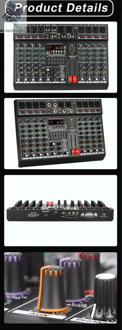 LOMEHO 8 Channels Mixing Console 99 DSP Effects 7 Band EQ 2 AUX Output 48V Audio Sound Mixer USB Bluetooth Dj Mix Table AM-GT8 Ai-TechWorld 