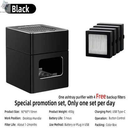 LONHOMON AP078 Ashtray Air Purifier USB Charging Anti Second-hand Smoke Desktop Ashtray Remove Odor Home Air Purifiers - Ai-TechWorld