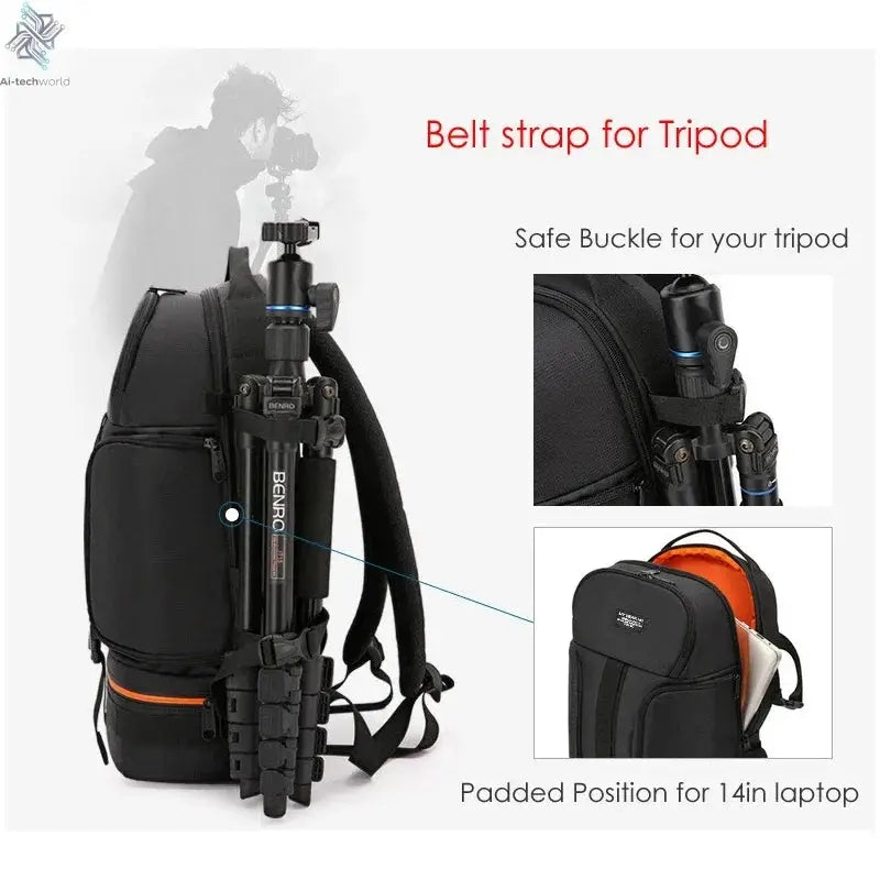Large Capacity Outdoor DSLR Camera Backpack Waterproof Oxford Cloth 15.6 Inch Laptop Compatible with Canon Nikon Ai-TechWorld 