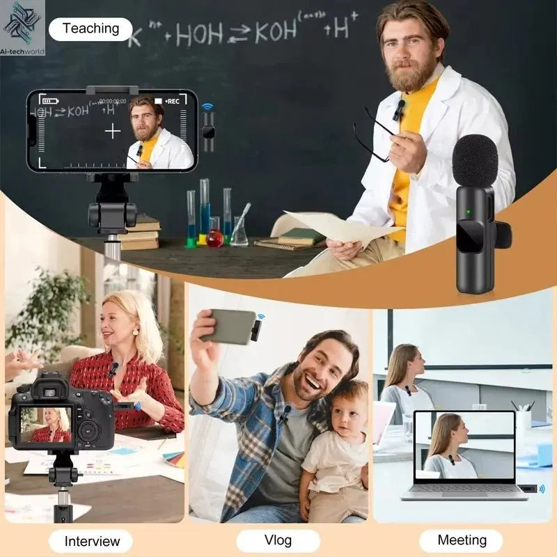 Microphone Wireless Lavalier Plug-and-play receiver for the wireless mic, compatible with iPhone and Android. Ai-TechWorld