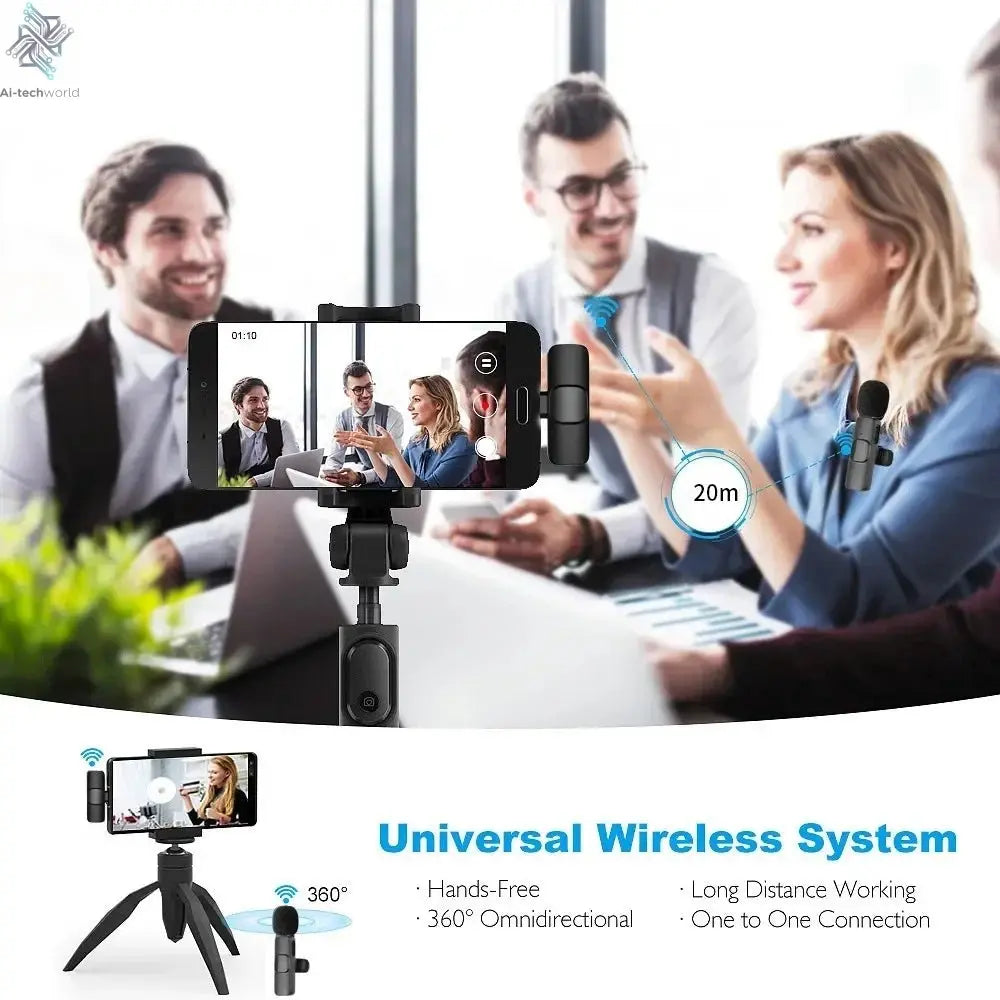 Microphone Wireless Lavalier Vlogger using the wireless lavalier mic, clipped to her shirt, for a YouTube video Ai-TechWorld