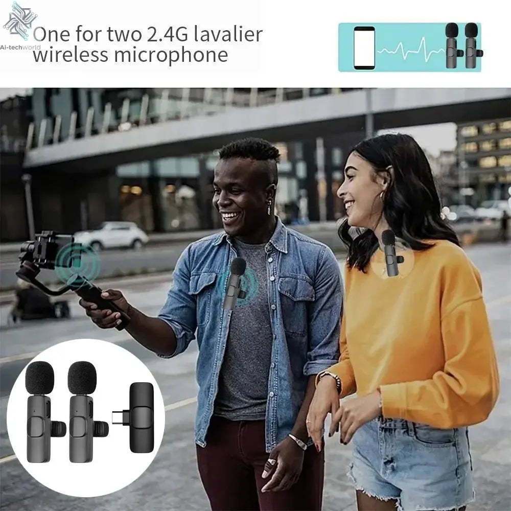 Microphone Wireless Lavalier Content creator filming a TikTok video with clear audio from the wireless mic Ai-TechWorld