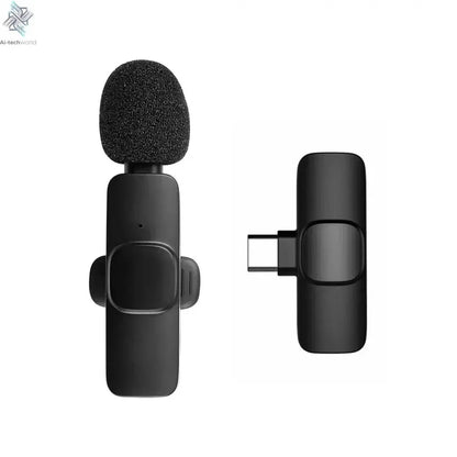 Microphone Wireless Lavalier Audio waveform graphic comparing muffled phone audio to the mic's clear audio.  Ai-TechWorld