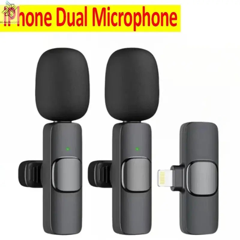 Microphone Wireless Lavalier Dual-mic kit with two wireless lavalier microphones for two-person interviews Ai-TechWorld