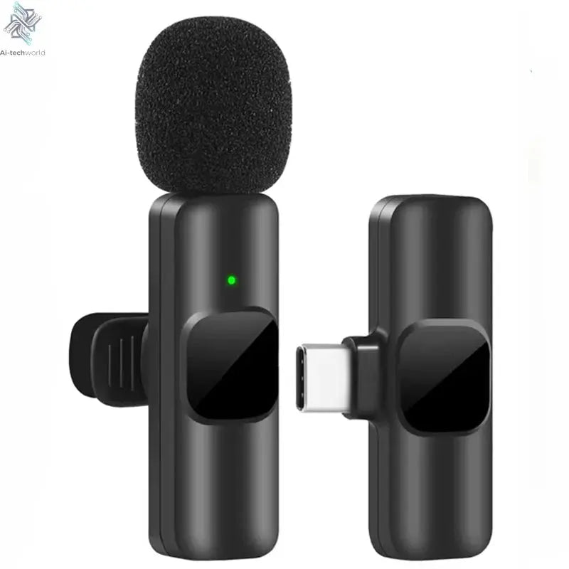 Microphone Wireless Lavalier Side-by-side comparison of the small wireless mic and a bulky traditional microphone Ai-TechWorld