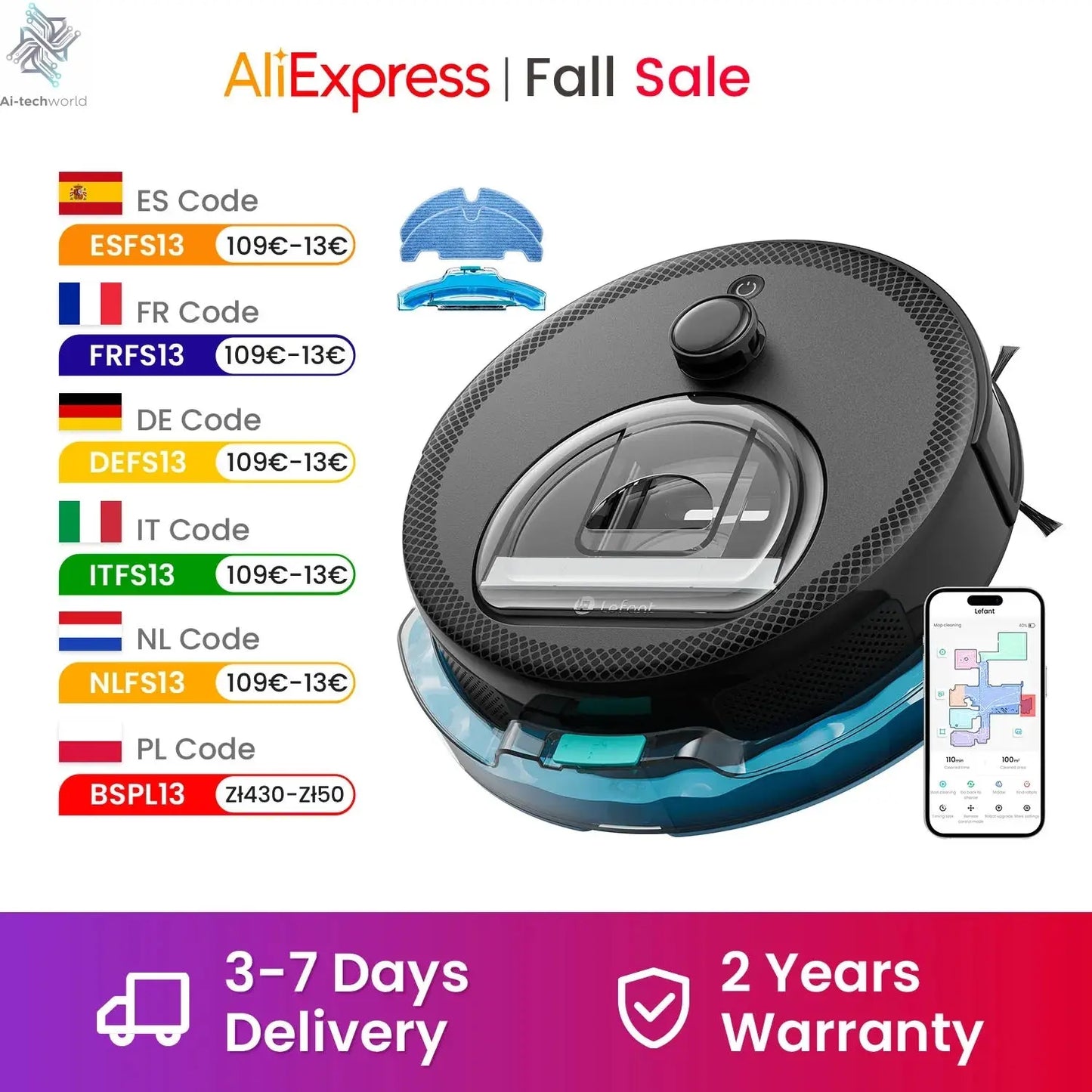 Lefant M330 Pro Robot Vacuum and Mop combo, 5000Pa,dTOF LiDAR Navigation, Alexa/Google/WiFi,Ideal for Pet Hair Ai-TechWorld 