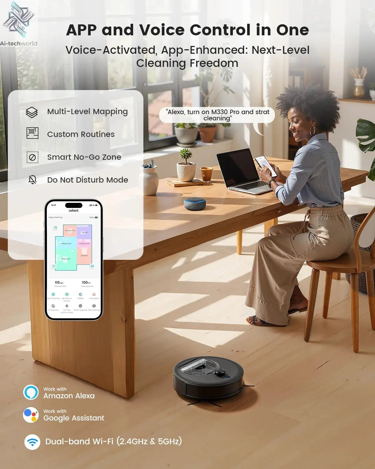 Lefant M330 Pro Robot Vacuum and Mop combo, 5000Pa,dTOF LiDAR Navigation, Alexa/Google/WiFi,Ideal for Pet Hair Ai-TechWorld 