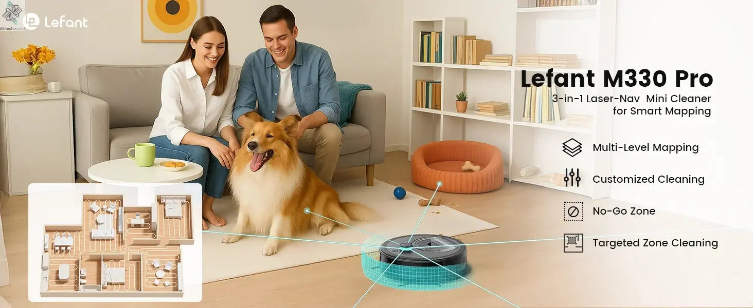 Lefant M330 Pro Robot Vacuum and Mop combo, 5000Pa,dTOF LiDAR Navigation, Alexa/Google/WiFi,Ideal for Pet Hair Ai-TechWorld 
