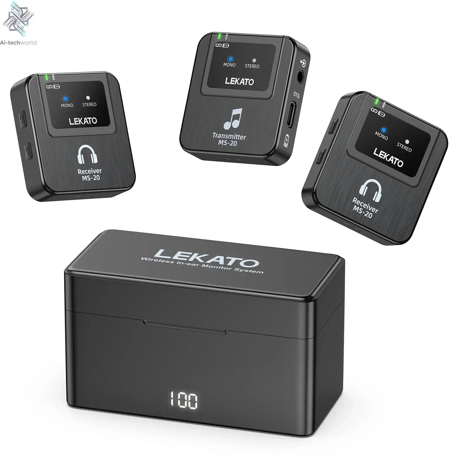 Lekato Ms-20 Wireless Iem, 30H Charging Case & 150Ft Range - 1 Tx To 2 Rx Set for Crystal Clear Live Monitoring Ai-TechWorld 