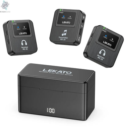 Lekato Ms-20 Wireless Iem, 30H Charging Case & 150Ft Range - 1 Tx To 2 Rx Set for Crystal Clear Live Monitoring Ai-TechWorld 
