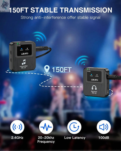 Lekato Ms-20 Wireless Iem, 30H Charging Case & 150Ft Range - 1 Tx To 2 Rx Set for Crystal Clear Live Monitoring Ai-TechWorld 
