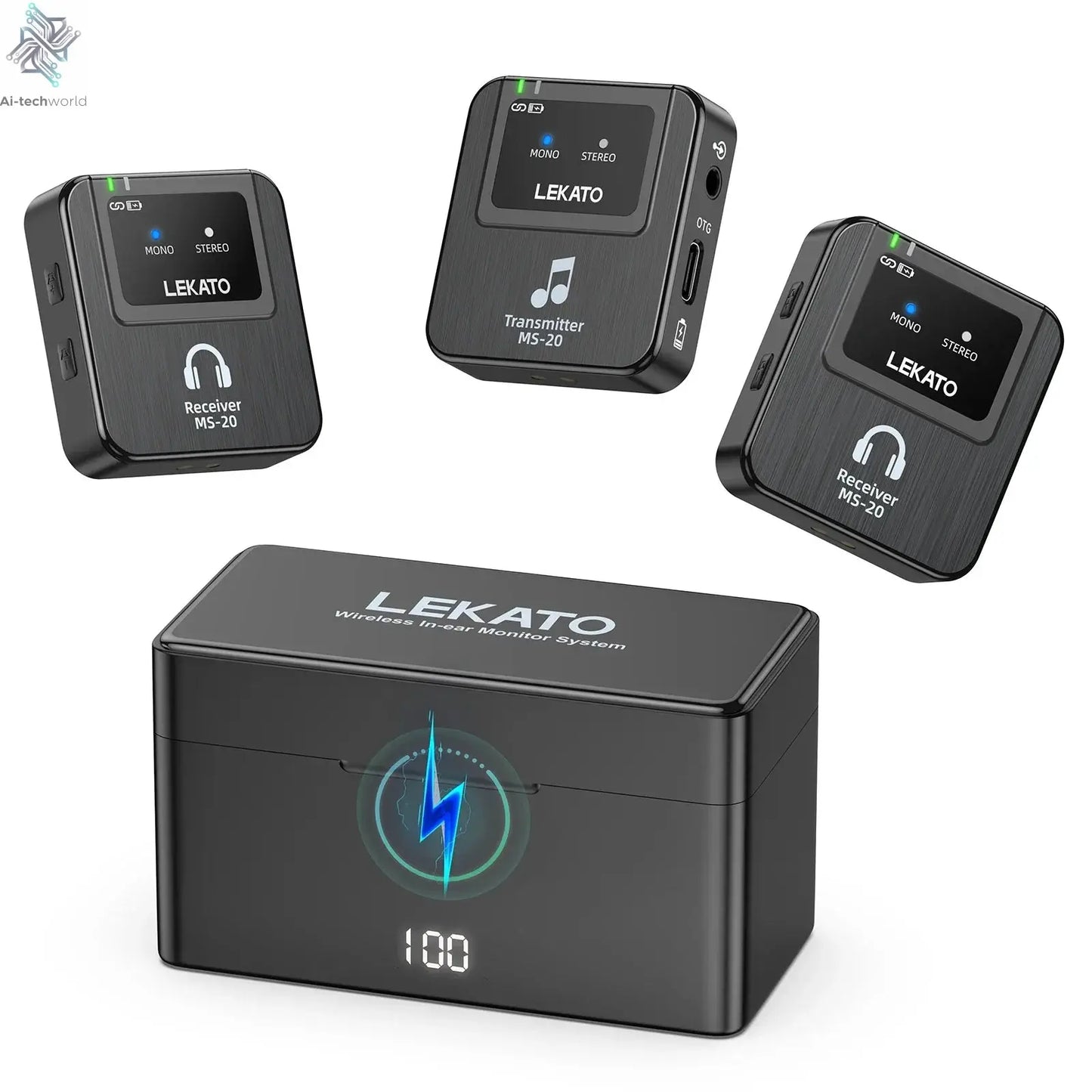 Lekato Ms-20 Wireless Iem, 30H Charging Case & 150Ft Range - 1 Tx To 2 Rx Set for Crystal Clear Live Monitoring Ai-TechWorld 
