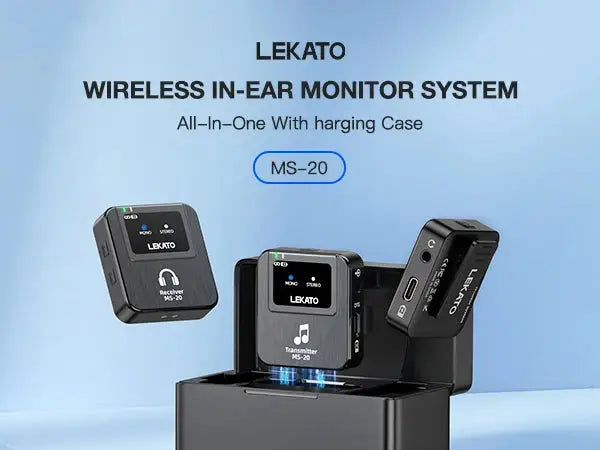 Lekato Ms-20 Wireless Iem, 30H Charging Case & 150Ft Range - 1 Tx To 2 Rx Set for Crystal Clear Live Monitoring Ai-TechWorld 
