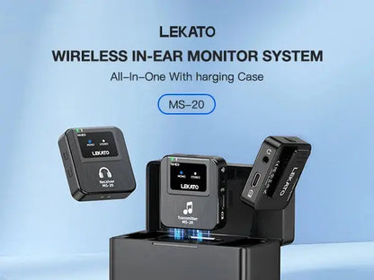 Lekato Ms-20 Wireless Iem, 30H Charging Case & 150Ft Range - 1 Tx To 2 Rx Set for Crystal Clear Live Monitoring Ai-TechWorld 