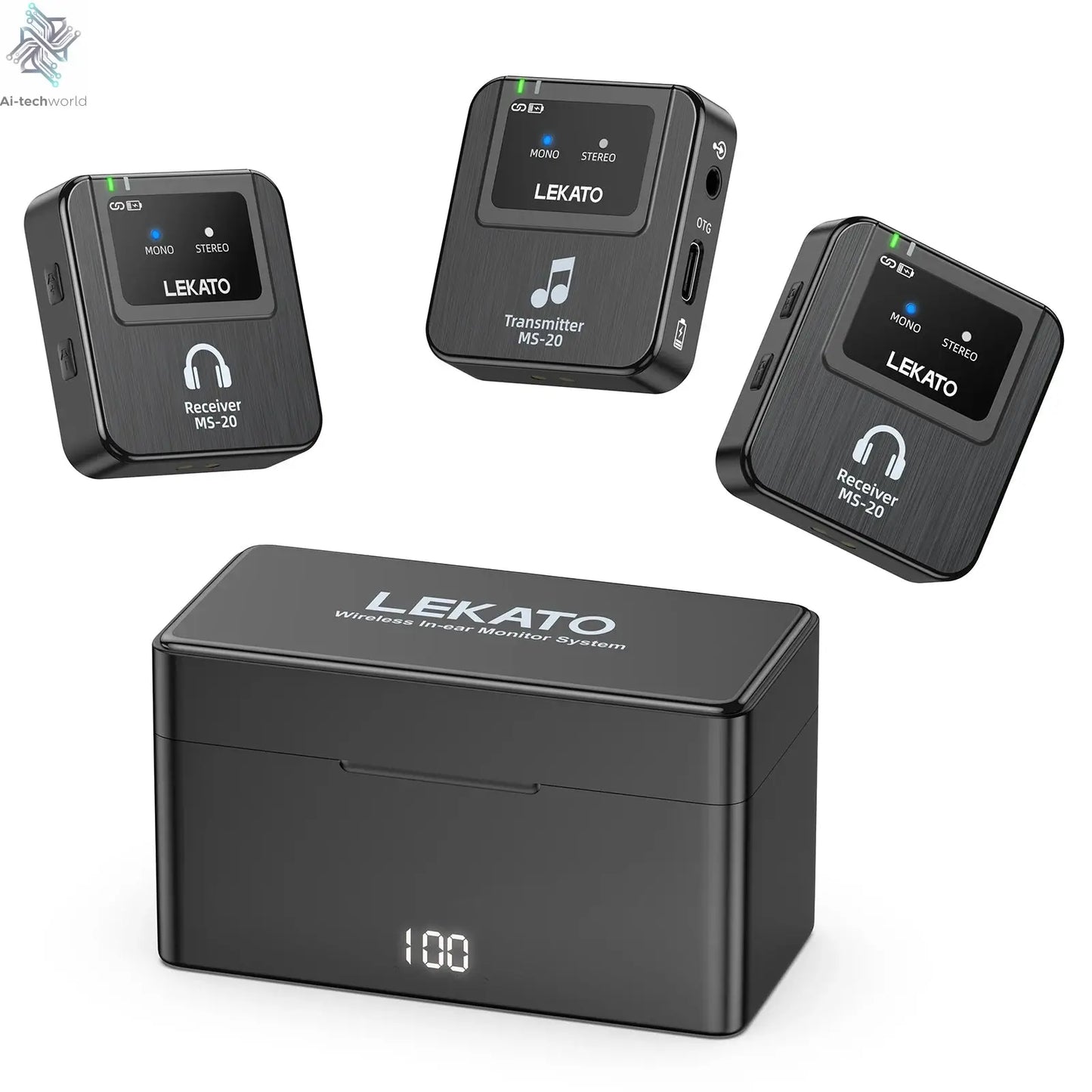 Lekato Ms-20 Wireless Iem, 30H Charging Case & 150Ft Range - 1 Tx To 2 Rx Set for Crystal Clear Live Monitoring Ai-TechWorld 