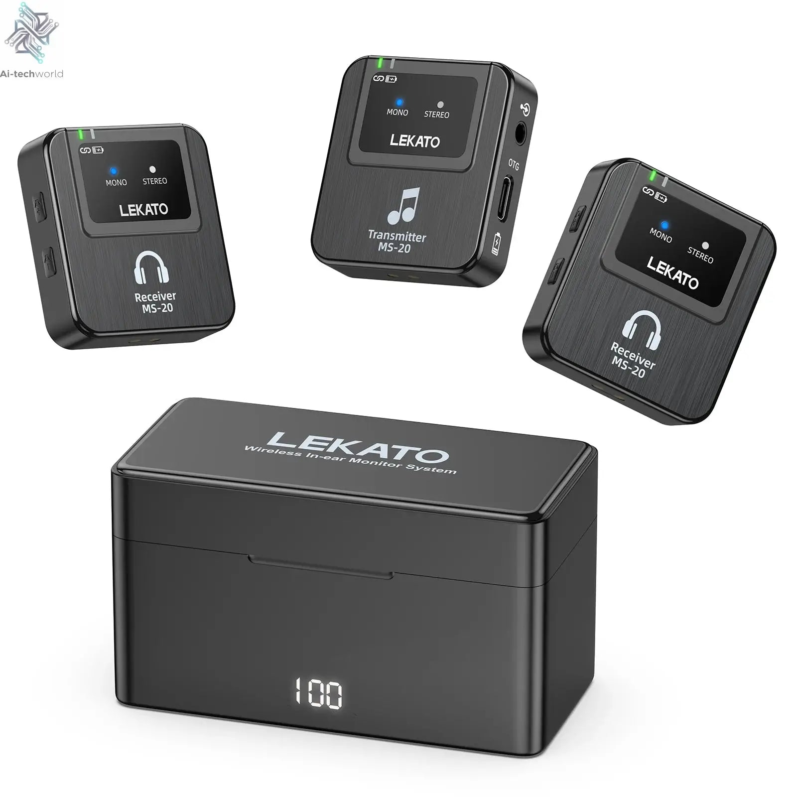 Lekato Ms-20 Wireless Iem, 30H Charging Case & 150Ft Range - 1 Tx To 2 Rx Set for Crystal Clear Live Monitoring Ai-TechWorld 