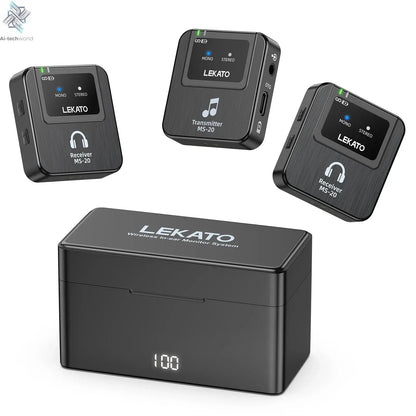 Lekato Ms-20 Wireless Iem, 30H Charging Case & 150Ft Range - 1 Tx To 2 Rx Set for Crystal Clear Live Monitoring Ai-TechWorld 
