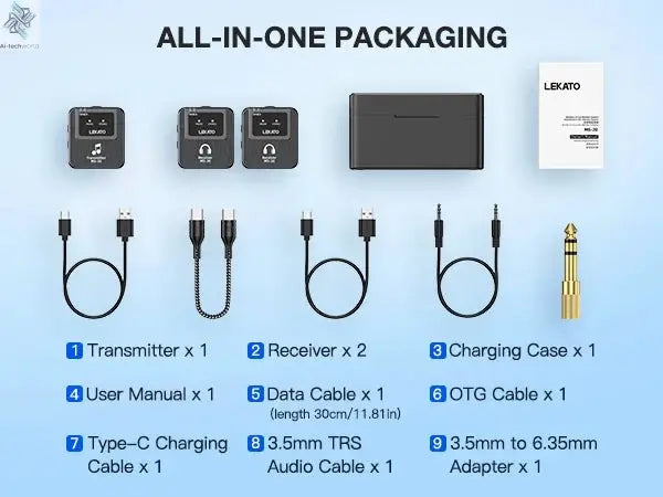Lekato Ms-20 Wireless Iem, 30H Charging Case & 150Ft Range - 1 Tx To 2 Rx Set for Crystal Clear Live Monitoring Ai-TechWorld 