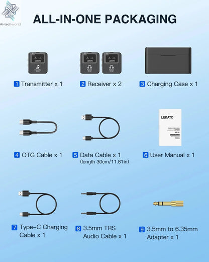 Lekato Ms-20 Wireless Iem, 30H Charging Case & 150Ft Range - 1 Tx To 2 Rx Set for Crystal Clear Live Monitoring Ai-TechWorld 