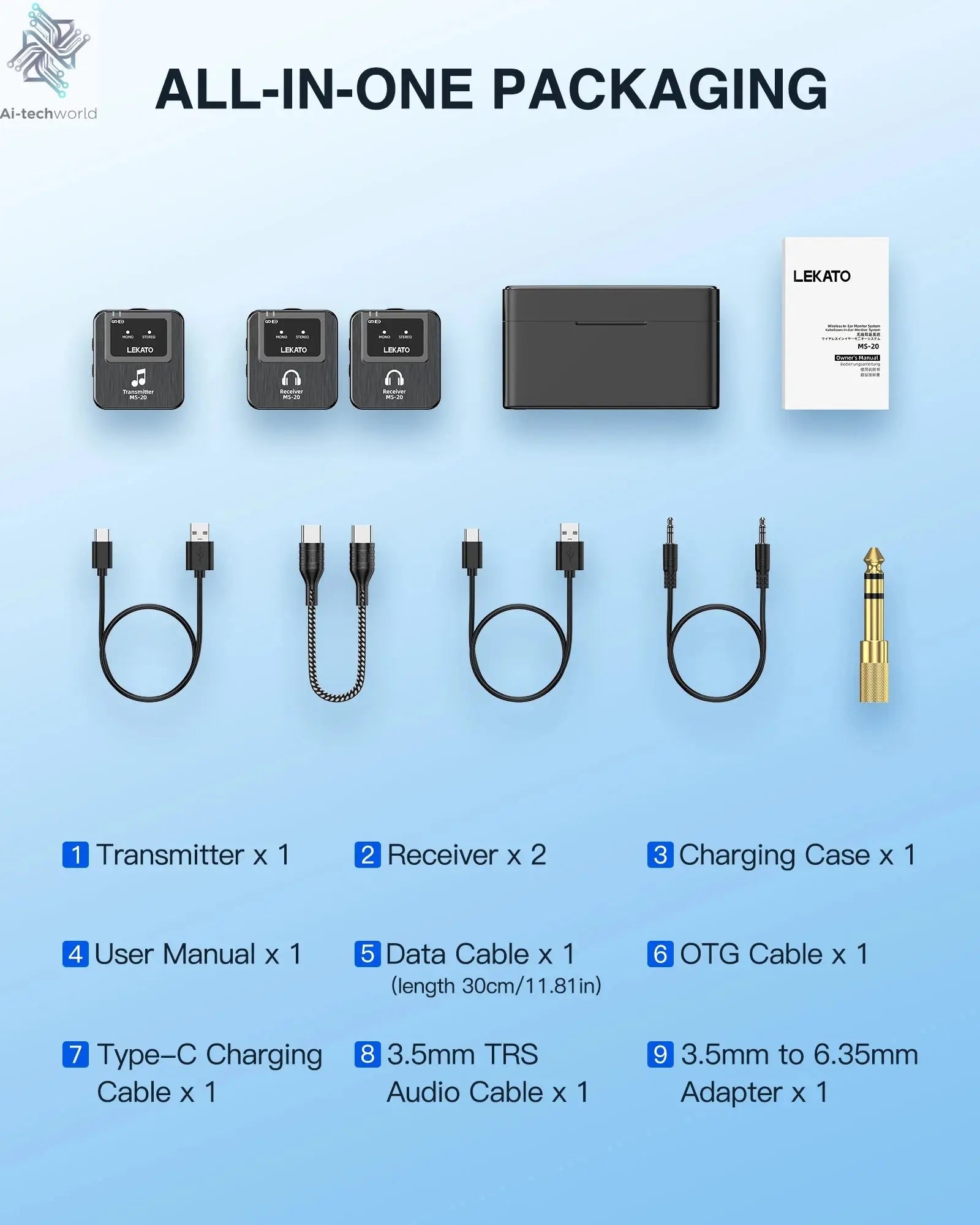 Lekato Ms-20 Wireless Iem, 30H Charging Case & 150Ft Range - 1 Tx To 2 Rx Set for Crystal Clear Live Monitoring Ai-TechWorld 