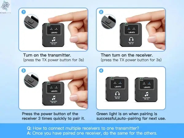 Lekato Ms-20 Wireless Iem, 30H Charging Case & 150Ft Range - 1 Tx To 2 Rx Set for Crystal Clear Live Monitoring Ai-TechWorld 