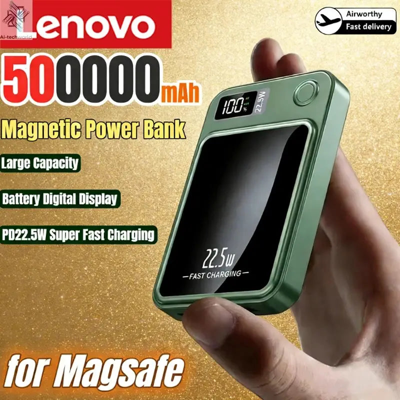 Lenovo 500000mAh Magnetic Power Bank Wireless Fast Charger For Magsafe Portable Auxiliary Battery Pack For iphone Samsung Xiaomi Ai-TechWorld 