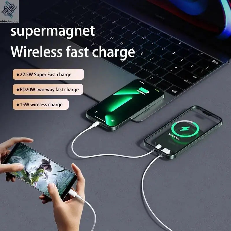 Lenovo 500000mAh Magnetic Power Bank Wireless Fast Charger For Magsafe Portable Auxiliary Battery Pack For iphone Samsung Xiaomi Ai-TechWorld 