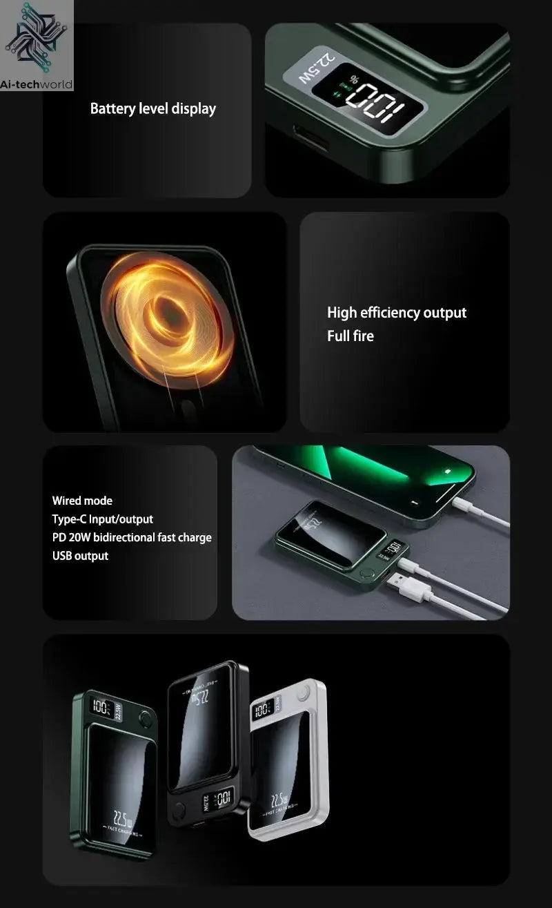Lenovo 500000mAh Magnetic Power Bank Wireless Fast Charger For Magsafe Portable Auxiliary Battery Pack For iphone Samsung Xiaomi Ai-TechWorld 