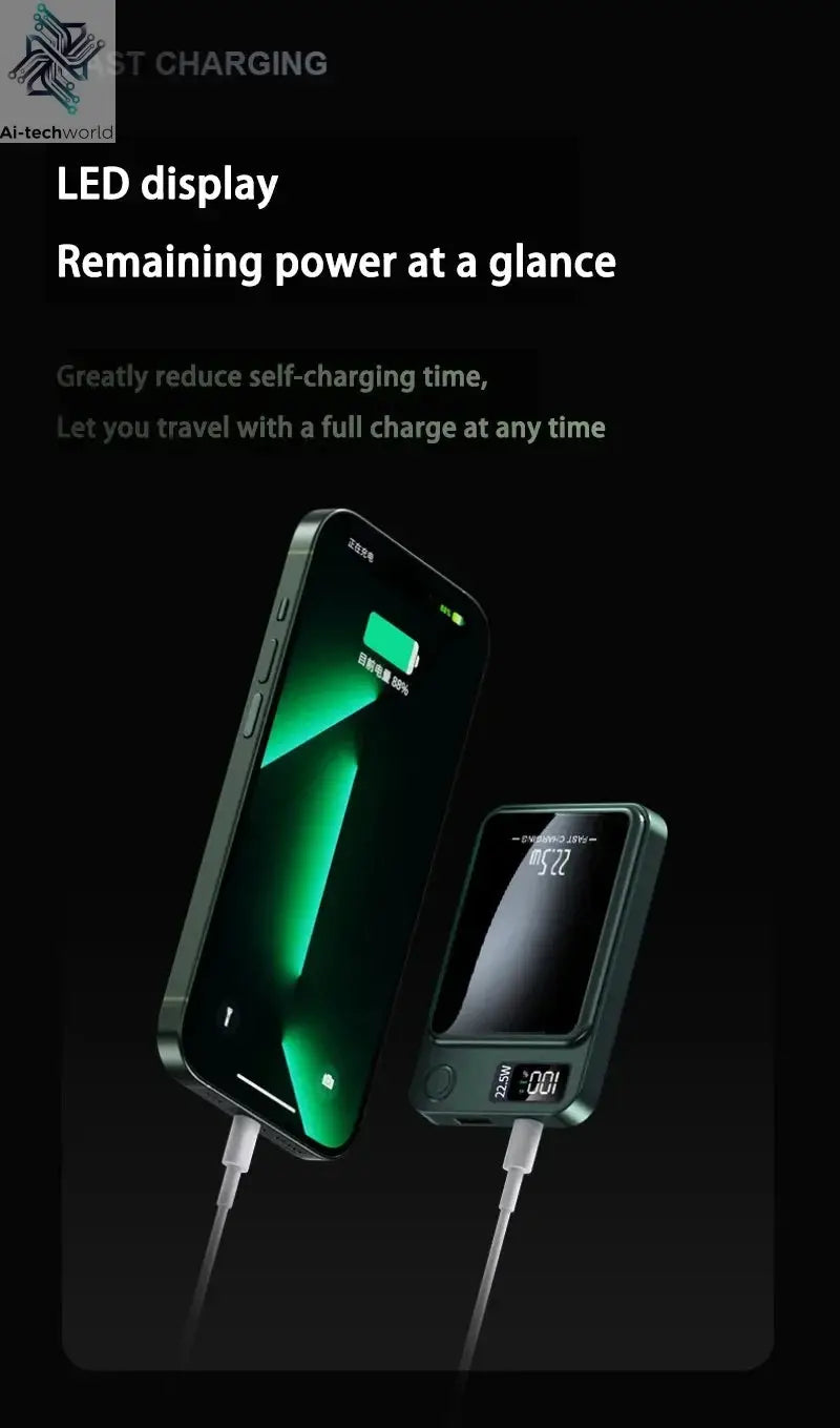 Lenovo 500000mAh Magnetic Power Bank Wireless Fast Charger For Magsafe Portable Auxiliary Battery Pack For iphone Samsung Xiaomi Ai-TechWorld 