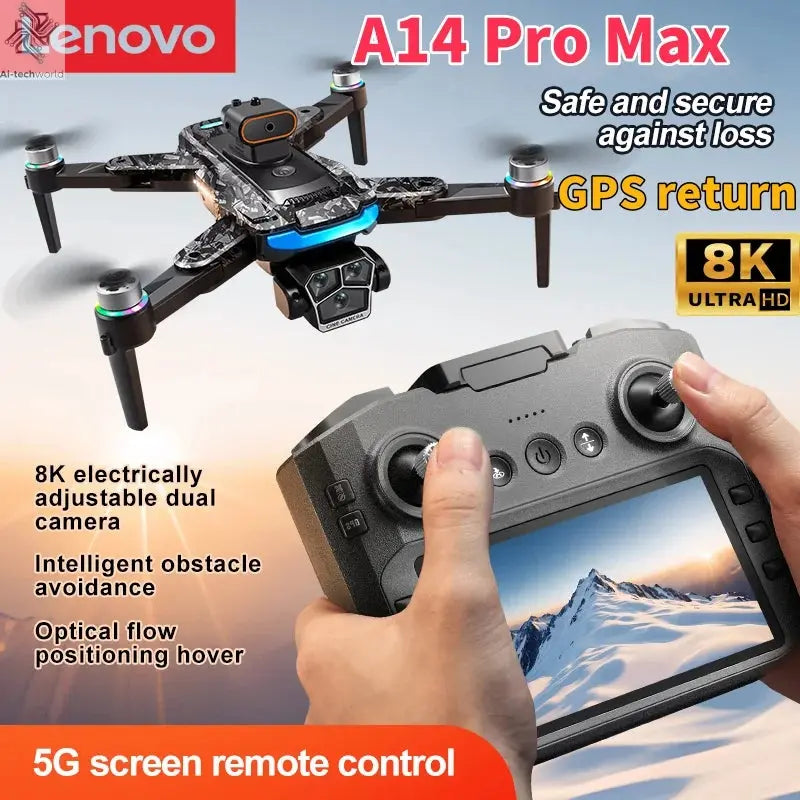 Lenovo A14 Pro Max Gps Drone Brushless Screen Control Obstacle Avoidance Optical Flow Intelligent Remote Control Aircraft 10000m Ai-TechWorld 