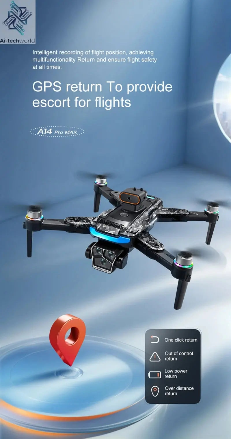 Lenovo A14 Pro Max Gps Drone Brushless Screen Control Obstacle Avoidance Optical Flow Intelligent Remote Control Aircraft 10000m Ai-TechWorld 