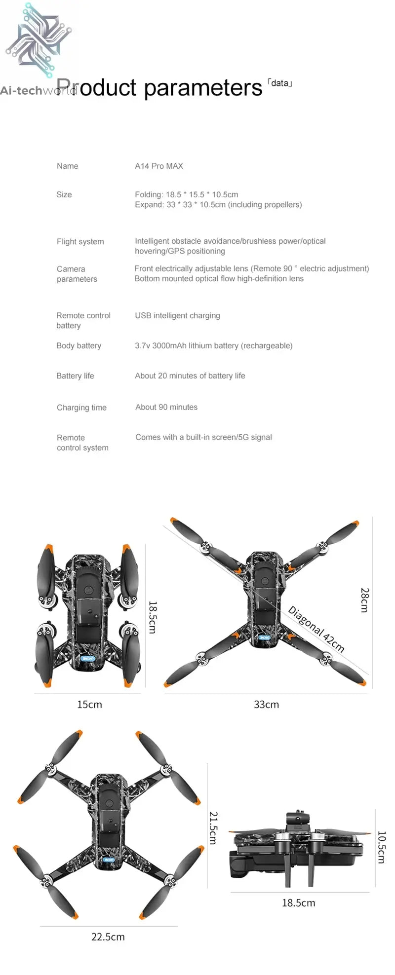 Lenovo A14 Pro Max Gps Drone Brushless Screen Control Obstacle Avoidance Optical Flow Intelligent Remote Control Aircraft 10000m Ai-TechWorld 