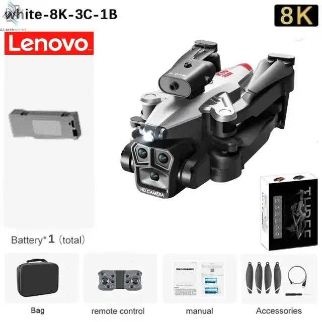 Lenovo K10Max Drone 8K Professinal Three Camera Optical Flow Localization Four-way Obstacle Avoidance RC for Adults Child Toys Ai-TechWorld 