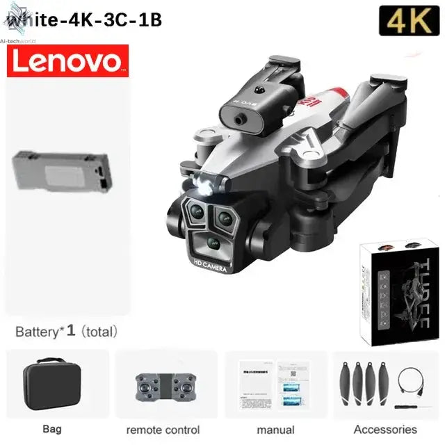 Lenovo K10Max Drone 8K Professinal Three Camera Optical Flow Localization Four-way Obstacle Avoidance RC for Adults Child Toys Ai-TechWorld 