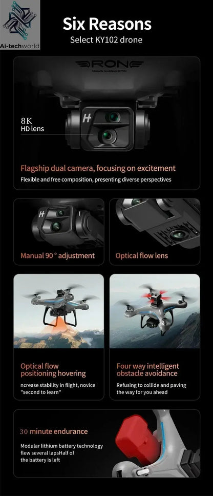 Lenovo Ky102 Drone 8k Hd Aerial Photography Dual Camera Brushless Quadcopter Obstacle Avoidance Optical Flow Aerial Rc Drone Ai-TechWorld 