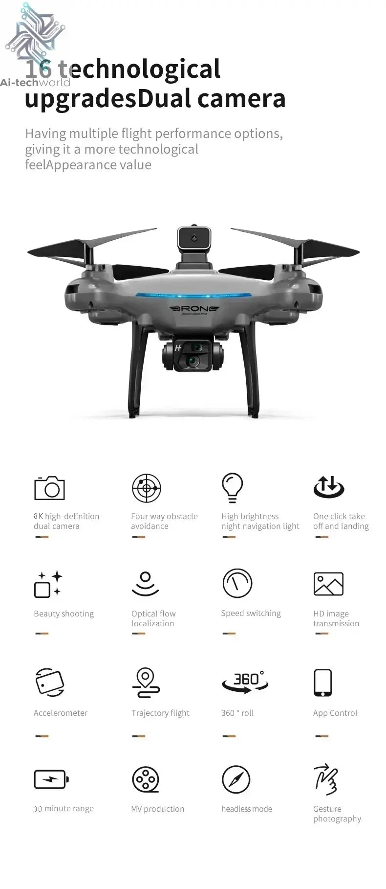 Lenovo Ky102 Drone 8k Hd Aerial Photography Dual Camera Brushless Quadcopter Obstacle Avoidance Optical Flow Aerial Rc Drone Ai-TechWorld 