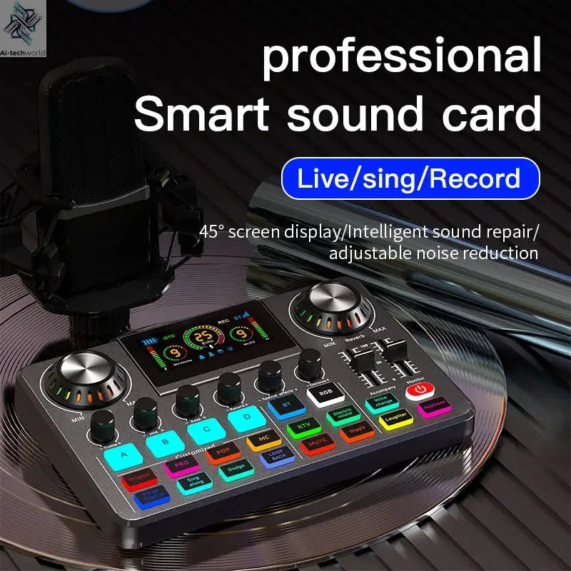 Live Broadcast Quipment Podcast Gaming 48V Live Sound Card Audio mixer With Microphone Set Device For Recording Live Streaming Ai-TechWorld 