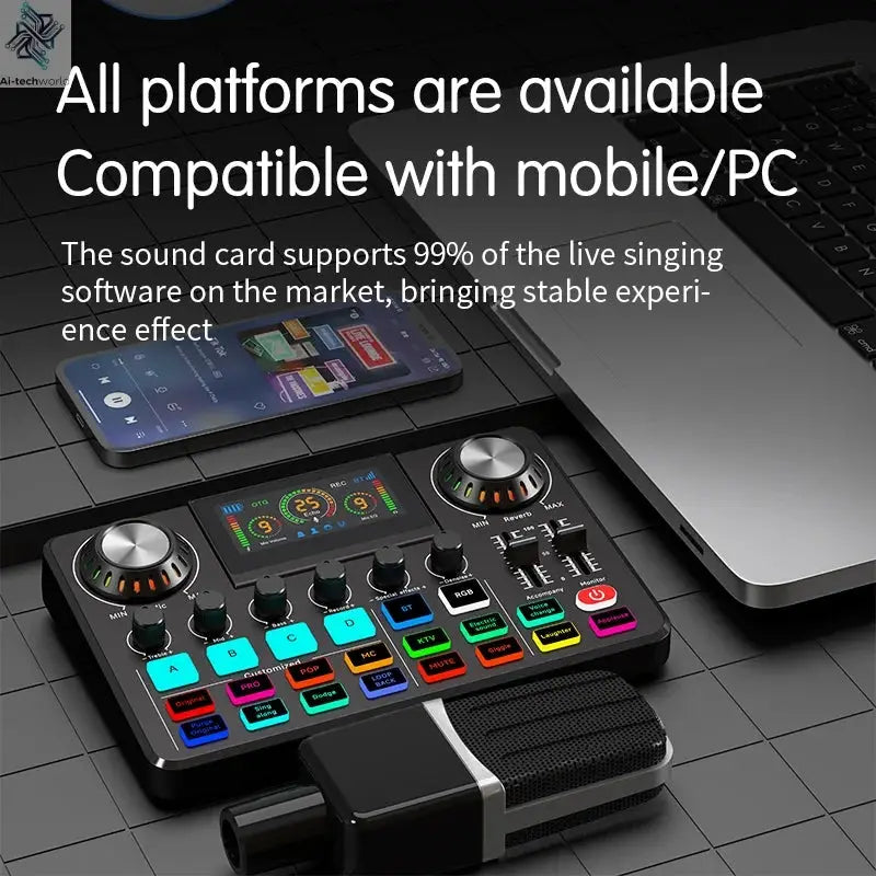 Live Broadcast Quipment Podcast Gaming 48V Live Sound Card Audio mixer With Microphone Set Device For Recording Live Streaming Ai-TechWorld 