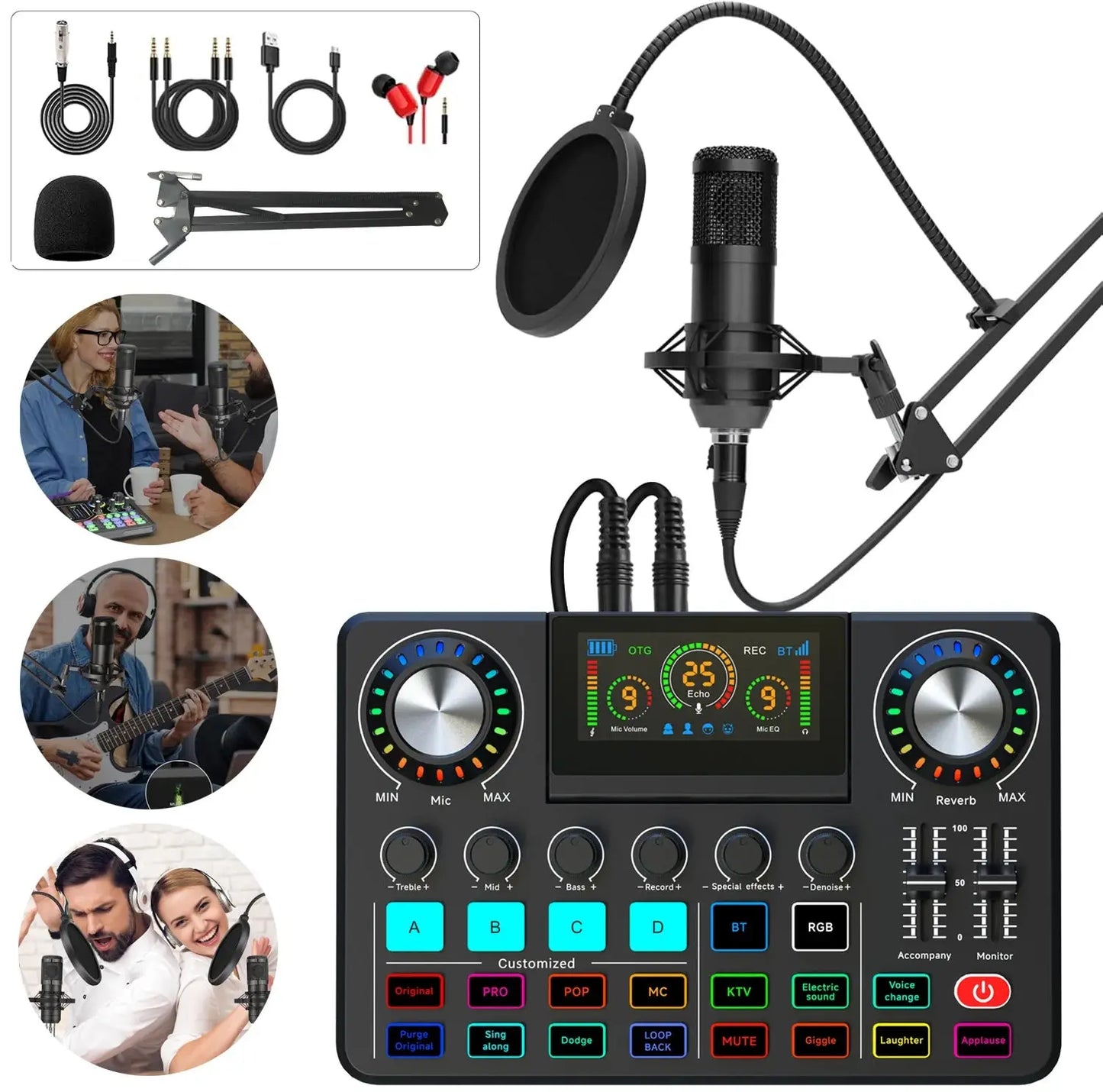 Live Broadcast Quipment Podcast Gaming 48V Live Sound Card Audio mixer With Microphone Set Device For Recording Live Streaming Ai-TechWorld 