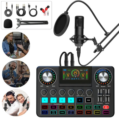 Live Broadcast Quipment Podcast Gaming 48V Live Sound Card Audio mixer With Microphone Set Device For Recording Live Streaming Ai-TechWorld 